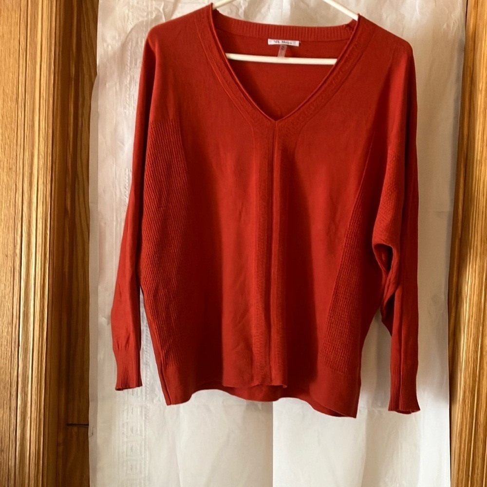 Vila Milano Women’s Sz XL Orange Fall Bishop Sleeve V-Neck Pullover Sweater